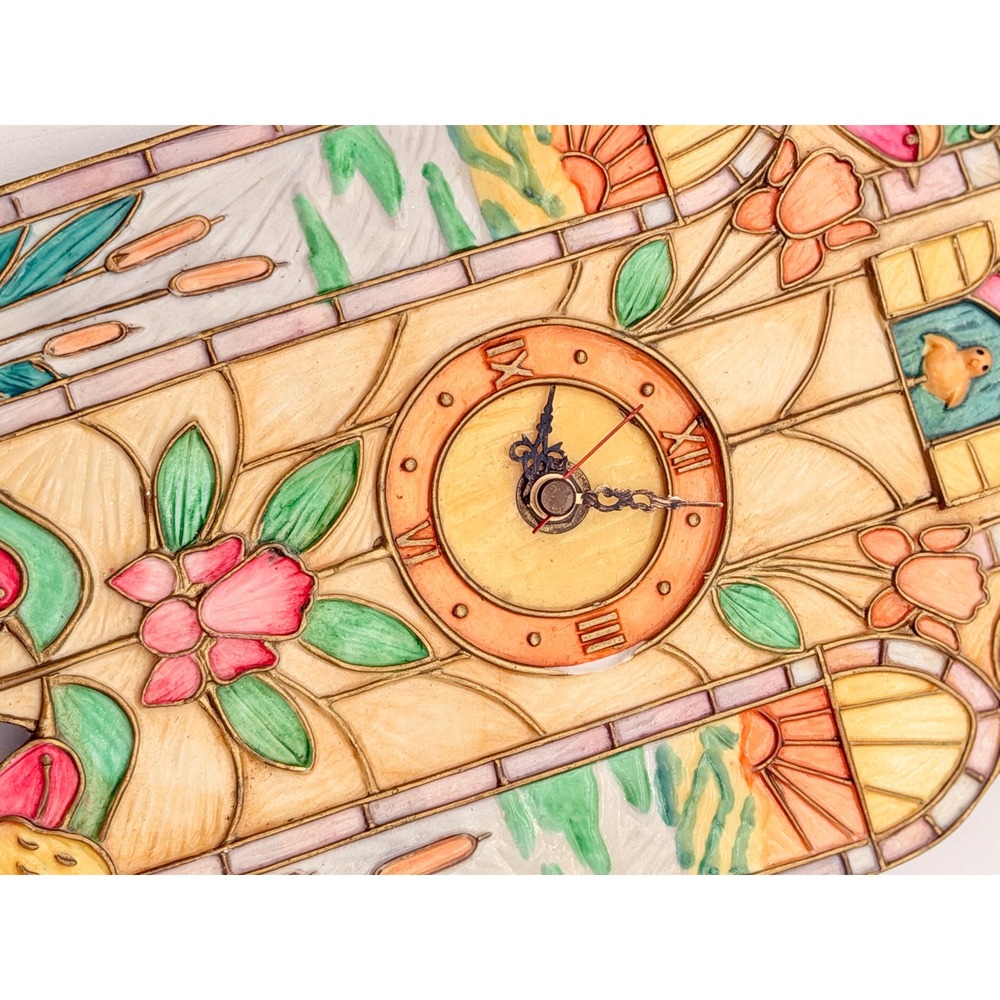 Vintage Style Faux Stained Glass Bird Cuckoo Wall Clock Nature Theme Untested